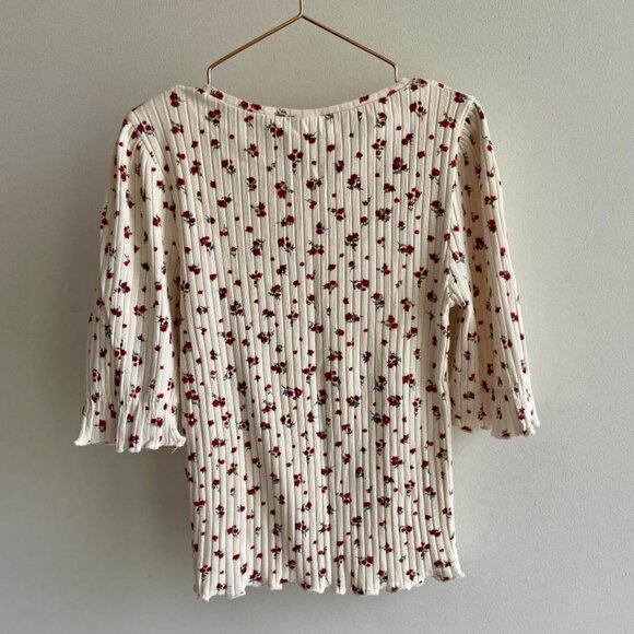 🆕 Zara Kids Ribbed Floral Printed 3/4 Sleeve Tee=Shirt - Picture 2 of 4